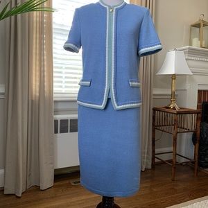 St. John 3 Pc Skirt Suit Sky Blue Knit sz 8-10
